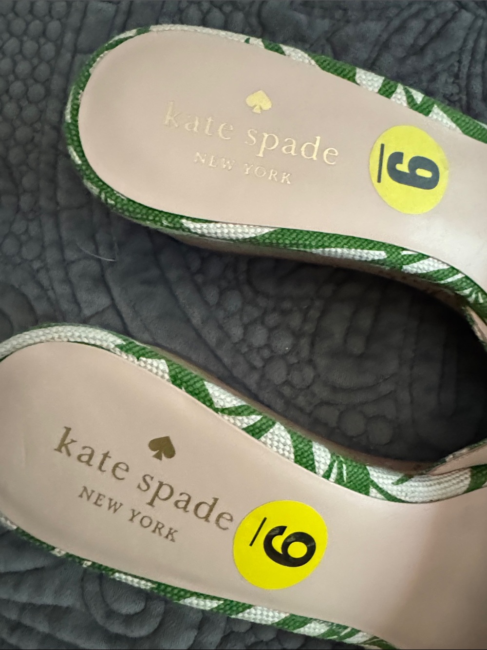 kate spade Green and Cream Palm-Print Slide Mules - Picture 6 of 7